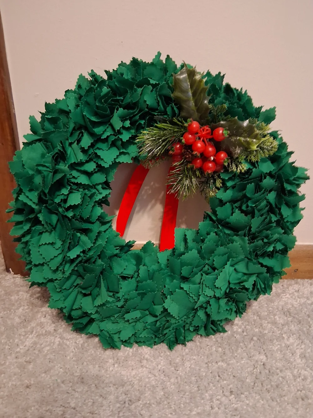 Festive Green Holiday Wreath with Red Berry Accent